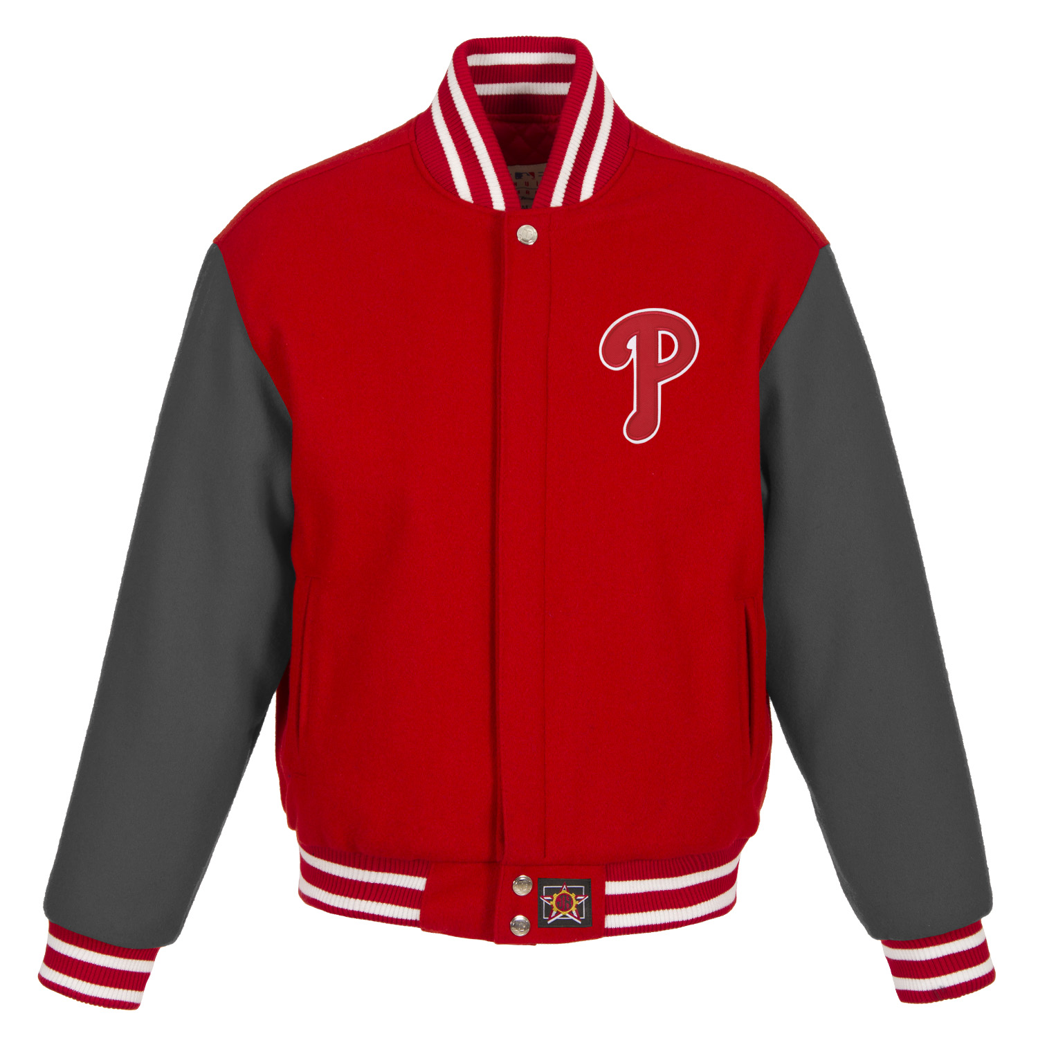 Men's JH Design Red/Gray Philadelphia Phillies Big & Tall All-Wool Jacket with Embroidered Front Logo