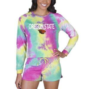 Women's Concepts Sport Oregon State Beavers Velodrome Tie-Dye Long Sleeve Top & Shorts Set