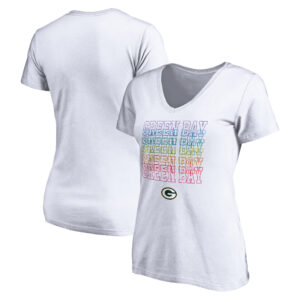 Women's White Green Bay Packers City Pride V-Neck T-Shirt