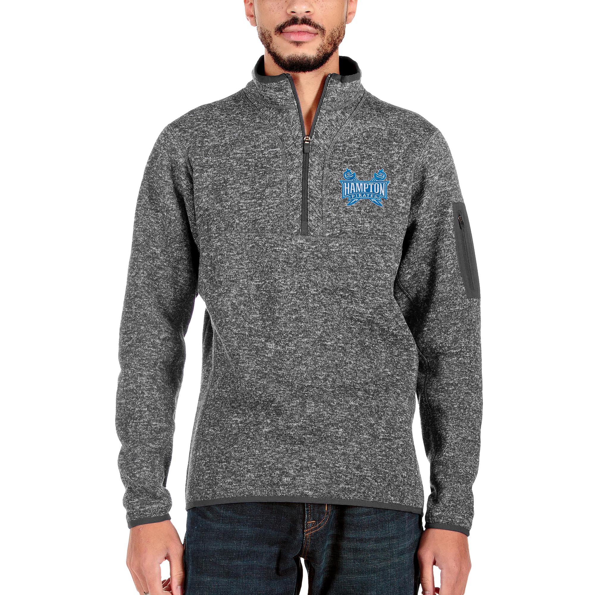 Men's Antigua Charcoal Hampton Pirates Big & Tall Fortune Quarter-Zip Pullover Jacket