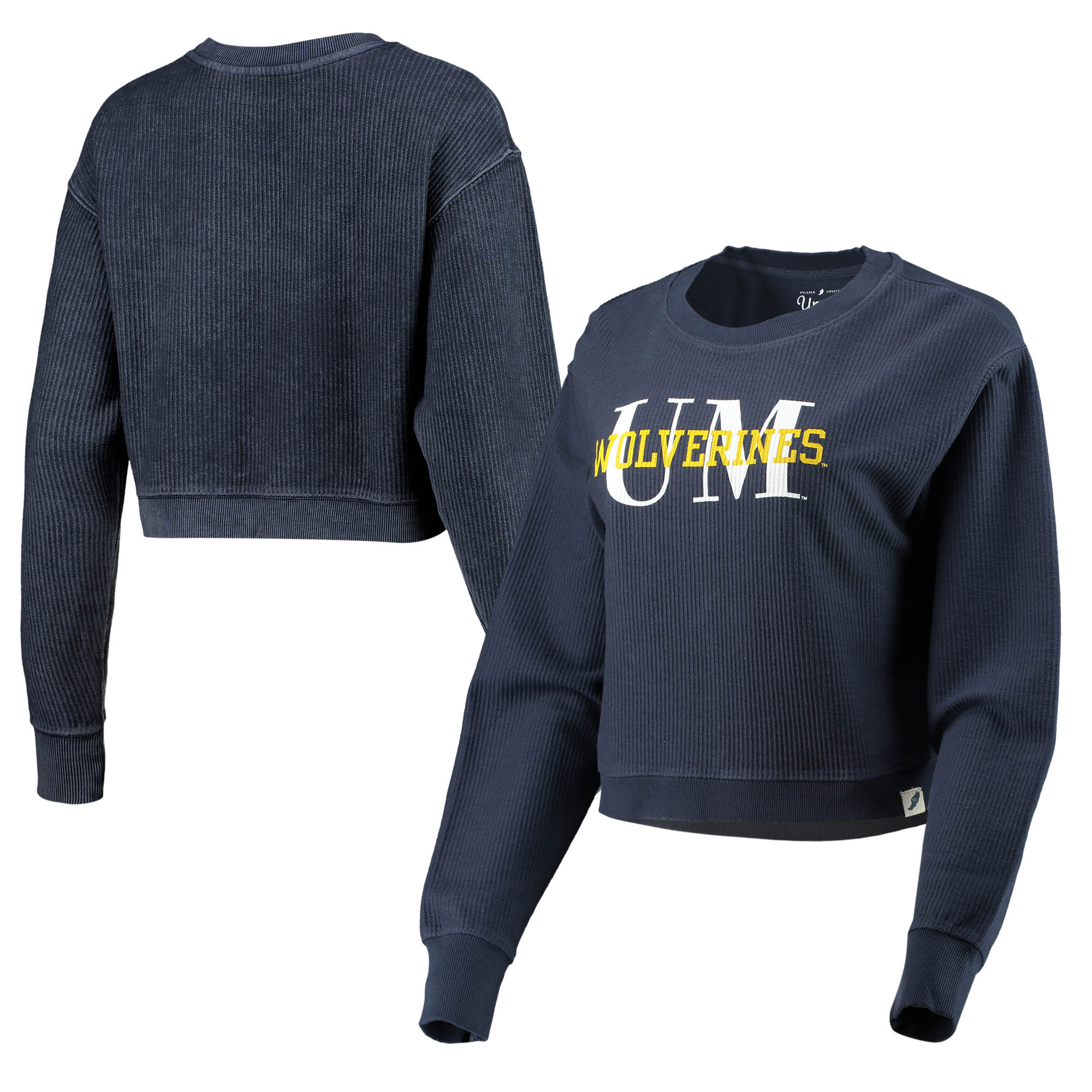 Women's League Collegiate Wear Navy Michigan Wolverines Classic Corded Timber Crop Pullover Sweatshirt - Image 5