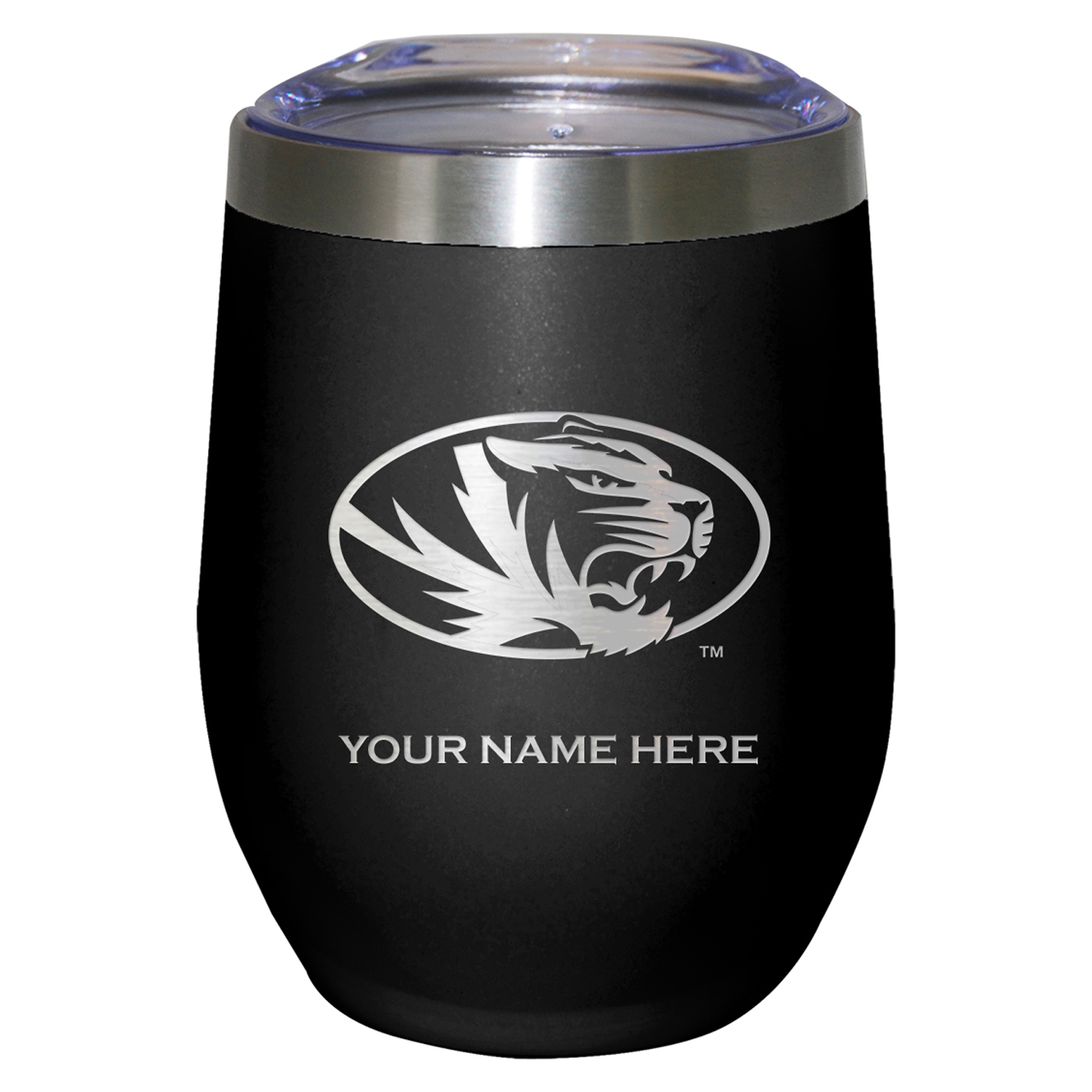 Black Missouri Tigers 12oz. Personalized Etched Stemless Tumbler