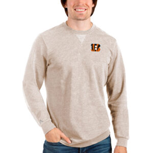 Men's Antigua Oatmeal Cincinnati Bengals Reward Crewneck Pullover Sweatshirt