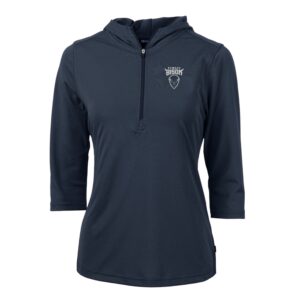 Women's Cutter & Buck Navy Howard Bison Virtue Eco Pique Half-Zip 3/4 Sleeve Pullover Hoodie