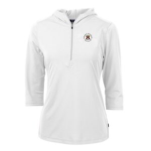 Women's Cutter & Buck White Virginia Military Institute Keydets Virtue Eco Pique Half-Zip 3/4 Sleeve Pullover Hoodie