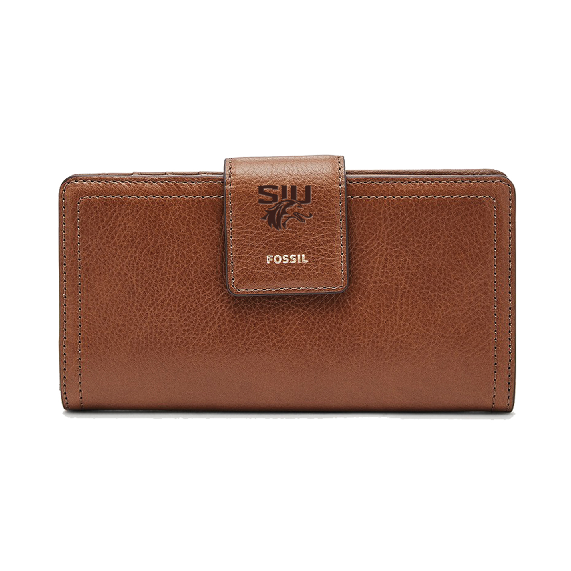 Women's Fossil Brown Southern Illinois Salukis Leather Logan RFID Tab Clutch