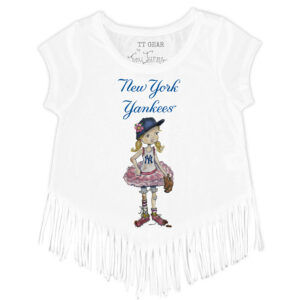 Girls Youth Tiny Turnip White New York Yankees Babes Fringe T-Shirt