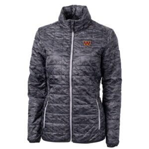 Women's Cutter & Buck Black Washington Commanders Rainier Eco Printed Full-Zip Puffer Jacket