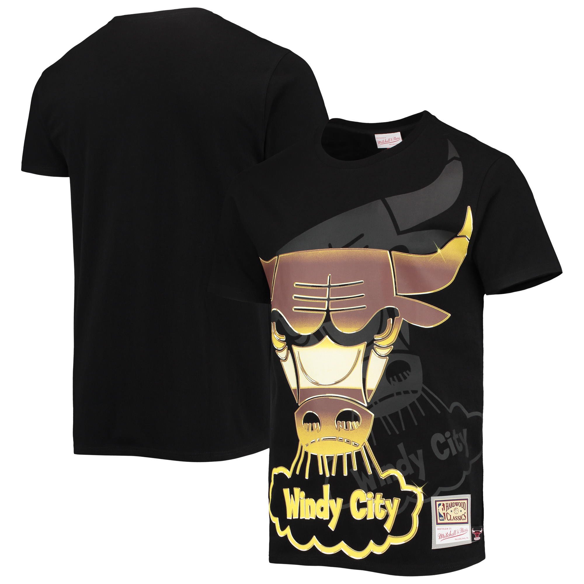 Men's Mitchell & Ness Black Chicago Bulls Big & Tall Hardwood Classics Big Face 4.0 T-Shirt