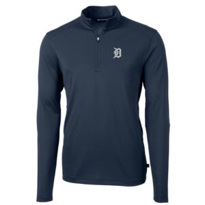 Men's Cutter & Buck Navy Detroit Tigers Big & Tall Virtue Eco Pique Quarter-Zip Pullover Jacket