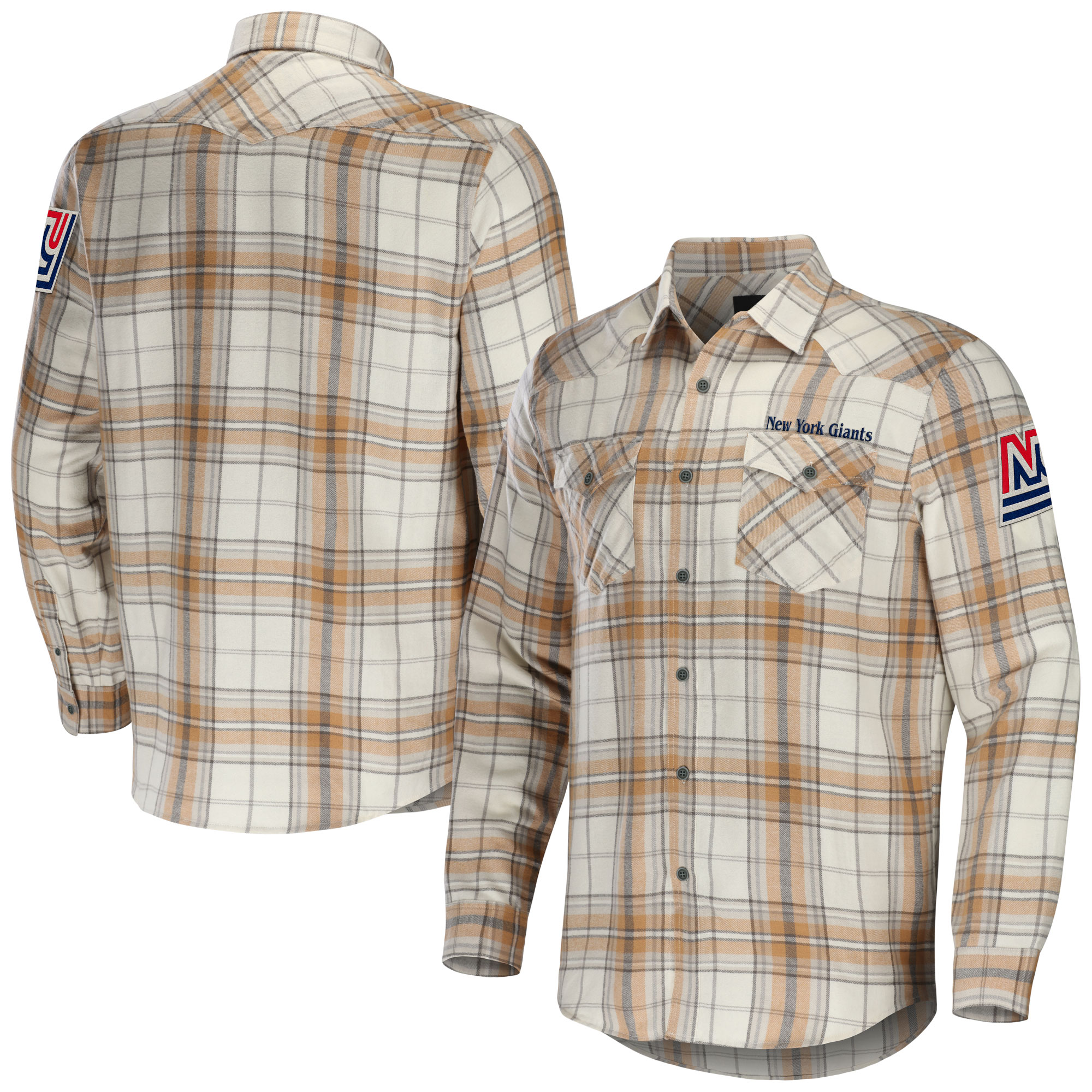 Men's NFL x Darius Rucker Collection by Fanatics Tan New York Giants Flannel Long Sleeve Button-Up Shirt - Image 5