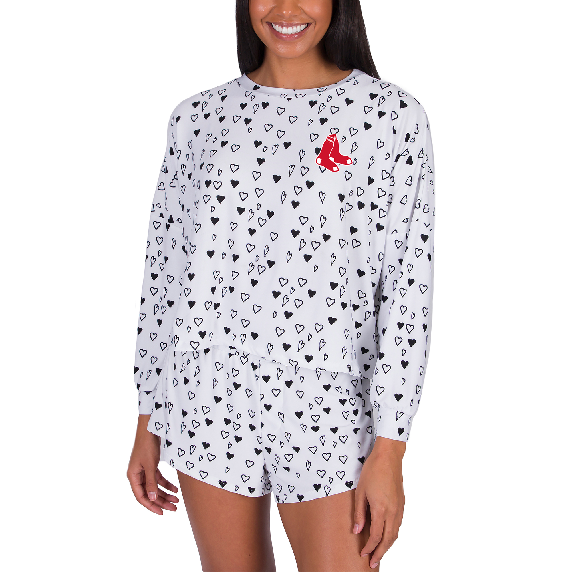 Women's Concepts Sport White Boston Red Sox Epiphany Long Sleeve Top & Shorts Set - Image 2