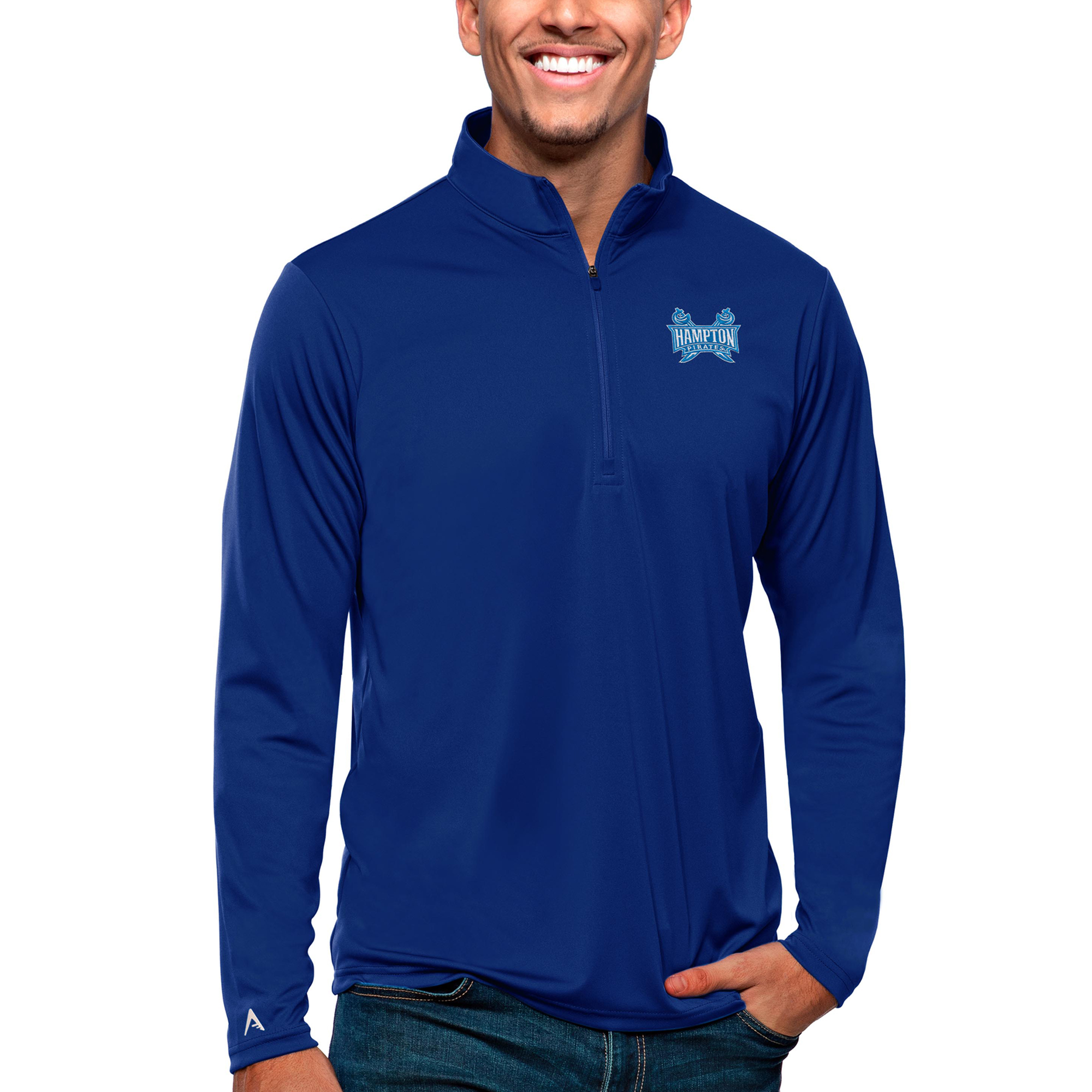 Men's Antigua Royal Hampton Pirates Tribute Quarter-Zip Pullover Top