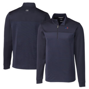 Men's Cutter & Buck Navy Buffalo Bills Big & Tall Traverse Stripe Stretch DryTec Quarter-Zip Jacket