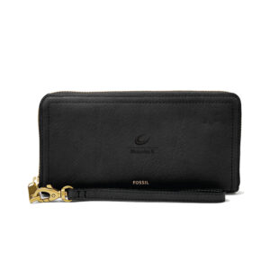 Women's Fossil Black Malcolm X College Hawks Leather Logan RFID Zip Around Clutch