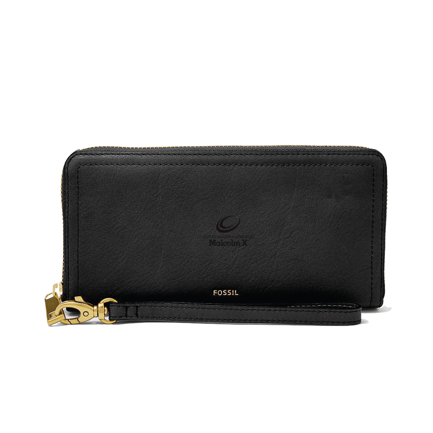 Women's Fossil Black Malcolm X College Hawks Leather Logan RFID Zip Around Clutch
