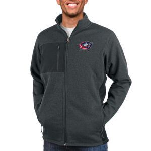 Men's Antigua Heather Charcoal Columbus Blue Jackets Course Full-Zip Jacket