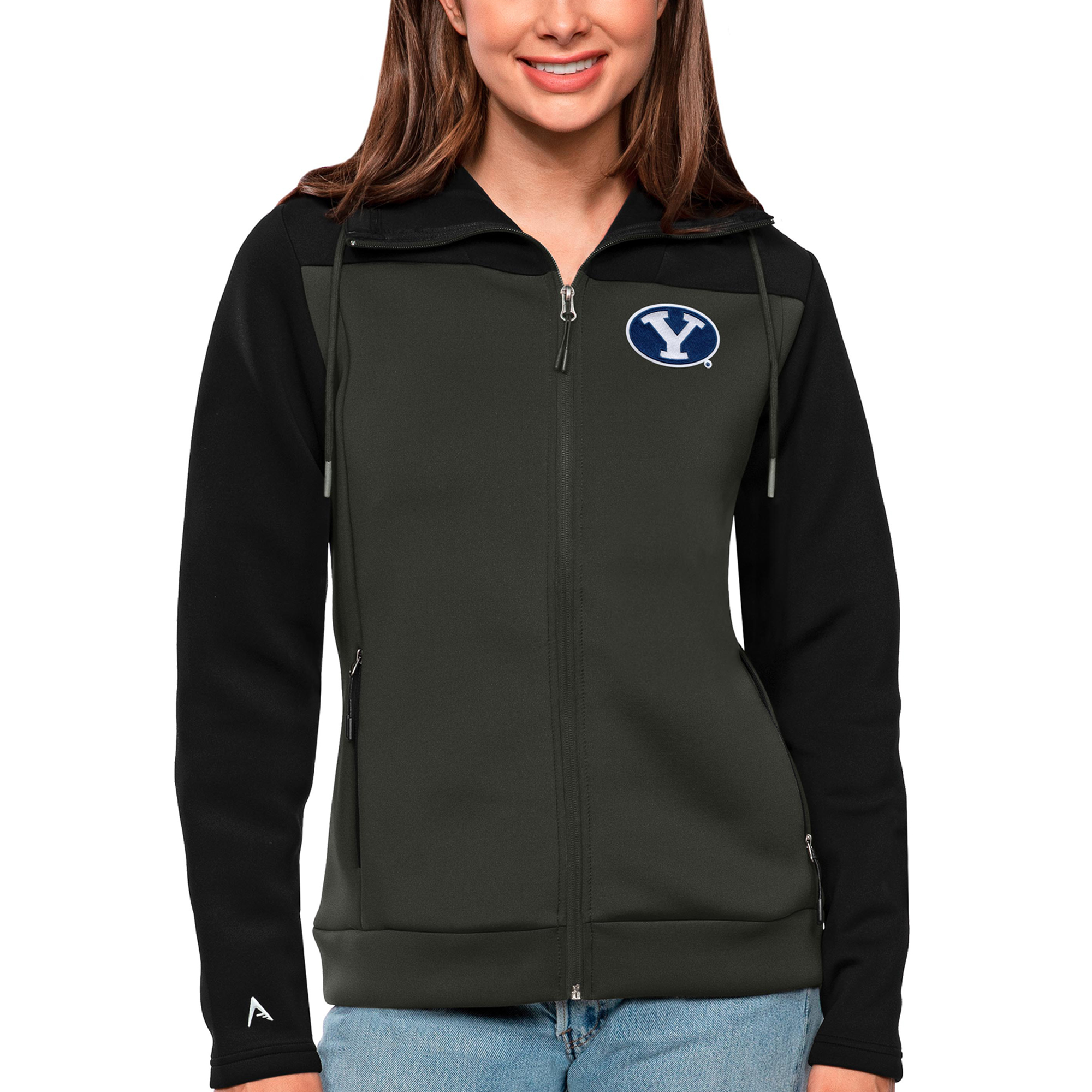 Women's Antigua Black/Charcoal BYU Cougars Protect Full-Zip Jacket