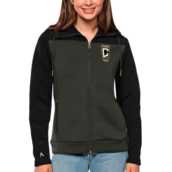 Women's Antigua Black/Gray Columbus Crew Protect Full-Zip Hoodie