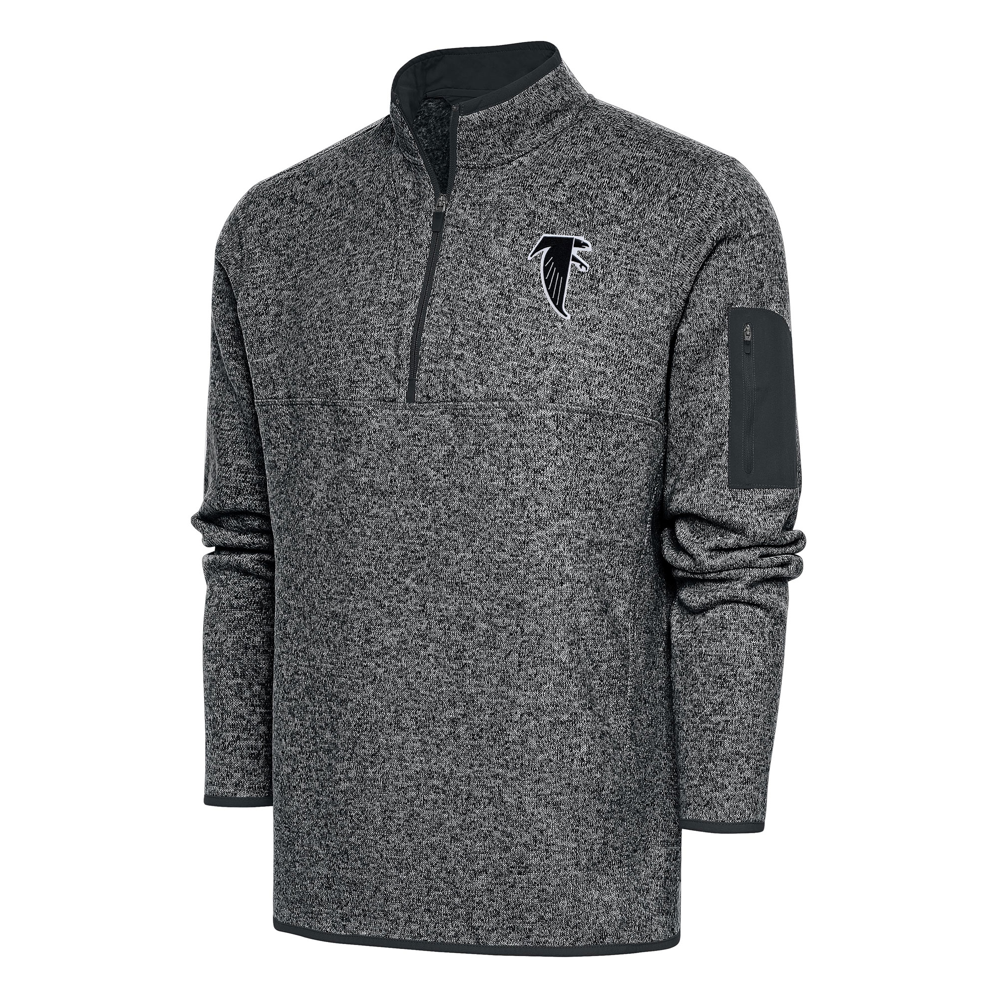 Men's Antigua Heather Charcoal Atlanta Falcons Throwback Fortune Quarter-Zip Pullover Jacket