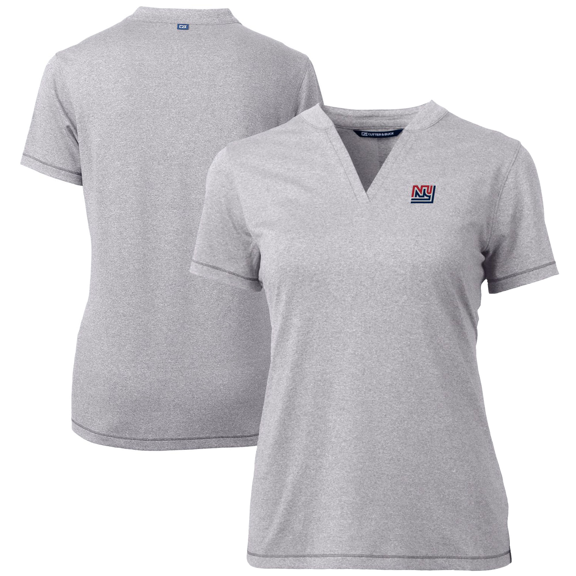 Women's Cutter & Buck Heather Gray New York Giants Throwback Logo Forge Blade V-Neck Polo