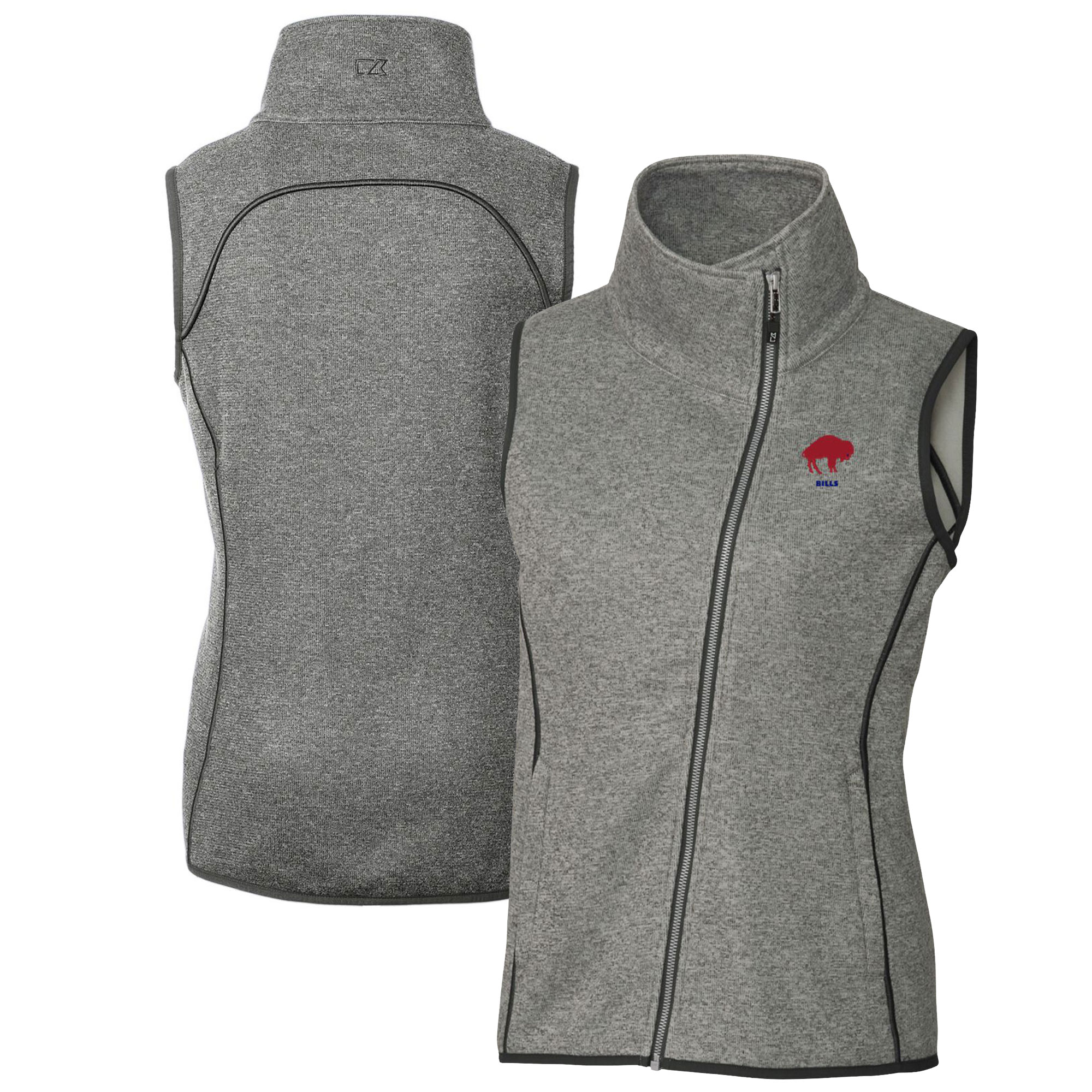 Women's Cutter & Buck Heather Gray Buffalo Bills Throwback Logo Mainsail Full-Zip Vest