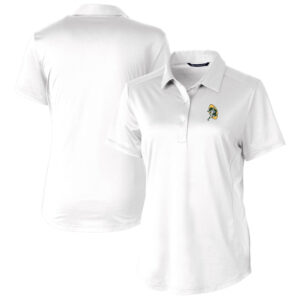 Women's Cutter & Buck White Green Bay Packers Throwback Logo Prospect Textured Stretch Polo