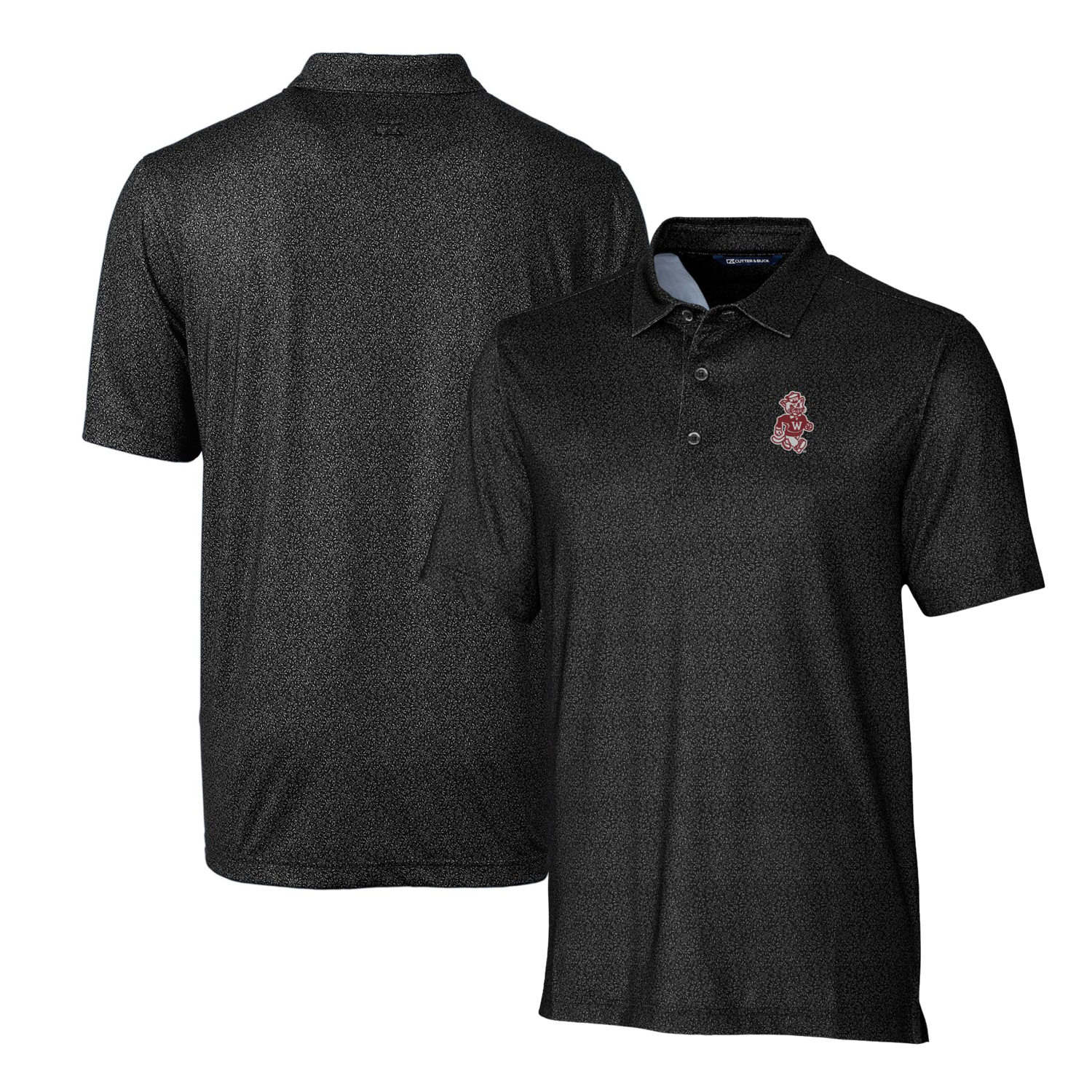 Men's Cutter & Buck Black Washington State Cougars Primary Team Logo Pike Micro Floral Stretch Polo