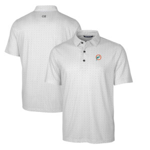 Men's Cutter & Buck Charcoal Miami Dolphins Throwback Logo Big & Tall Pike Double Dot Print Stretch Polo