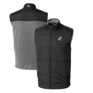 Men's Cutter & Buck Black New Orleans Saints Throwback Logo Stealth Hybrid Quilted Windbreaker Full-Zip Vest