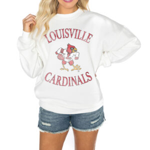 Women's Gameday Couture White Louisville Cardinals Good Vibes Premium Fleece Drop Shoulder Pullover Sweatshirt