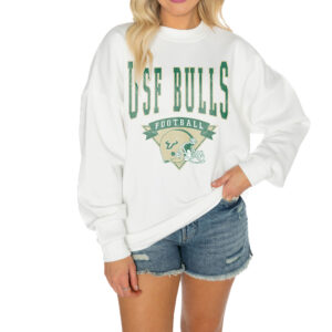 Women's Gameday Couture White South Florida Bulls Good Vibes Premium Fleece Drop Shoulder Pullover Sweatshirt