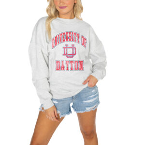 Women's Gameday Couture Gray Dayton Flyers Drop Shoulder Fleece Drop Pullover Sweatshirt