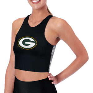 Women's Certo Black Green Bay Packers Logo High Neck Midi Bra