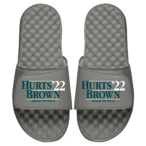Youth ISlide x BreakingT Jalen Hurts & A.J. Brown Gray NFLPA Grease The Polls Slide Sandals