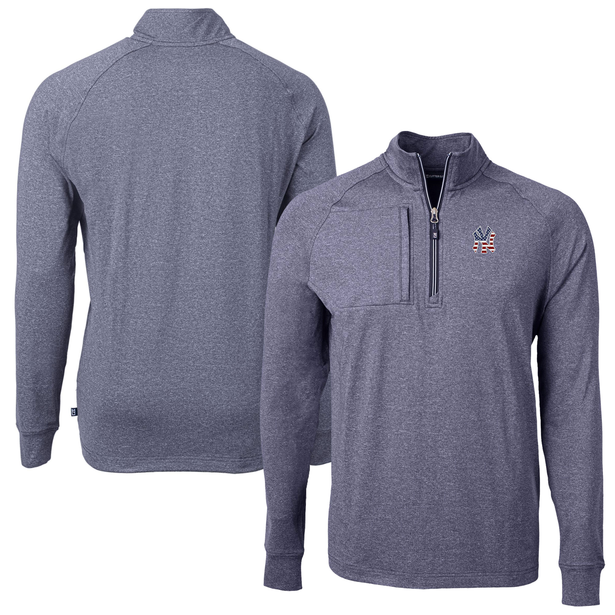 Men's Cutter & Buck Heather Navy New York Yankees Americana Logo Adapt Eco Knit Stretch Recycled Quarter-Zip Pullover Top - Image 5
