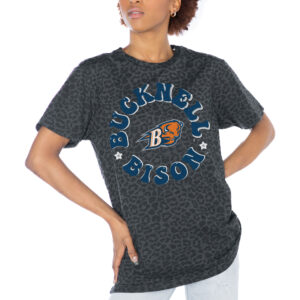 Women's Gameday Couture Charcoal Bucknell Bison Victory Lap Leopard Standard Fit T-Shirt