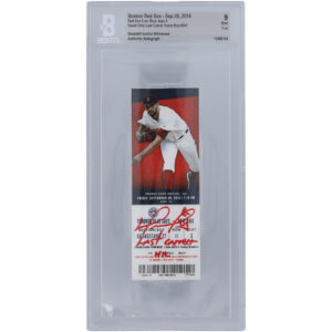 David Ortiz Boston Red Sox Autographed Ticket with "Last Career HR" Inscription - BAS Authenticated Graded 9