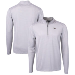 Men's Cutter & Buck  Gray/White North Carolina Central Eagles Big & Tall Virtue Eco Pique Micro Stripe Recycled Quarter-Zip Pullover Top