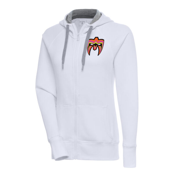 Women's Antigua  White The Ultimate Warrior Victory Raglan Full-Zip Hoodie