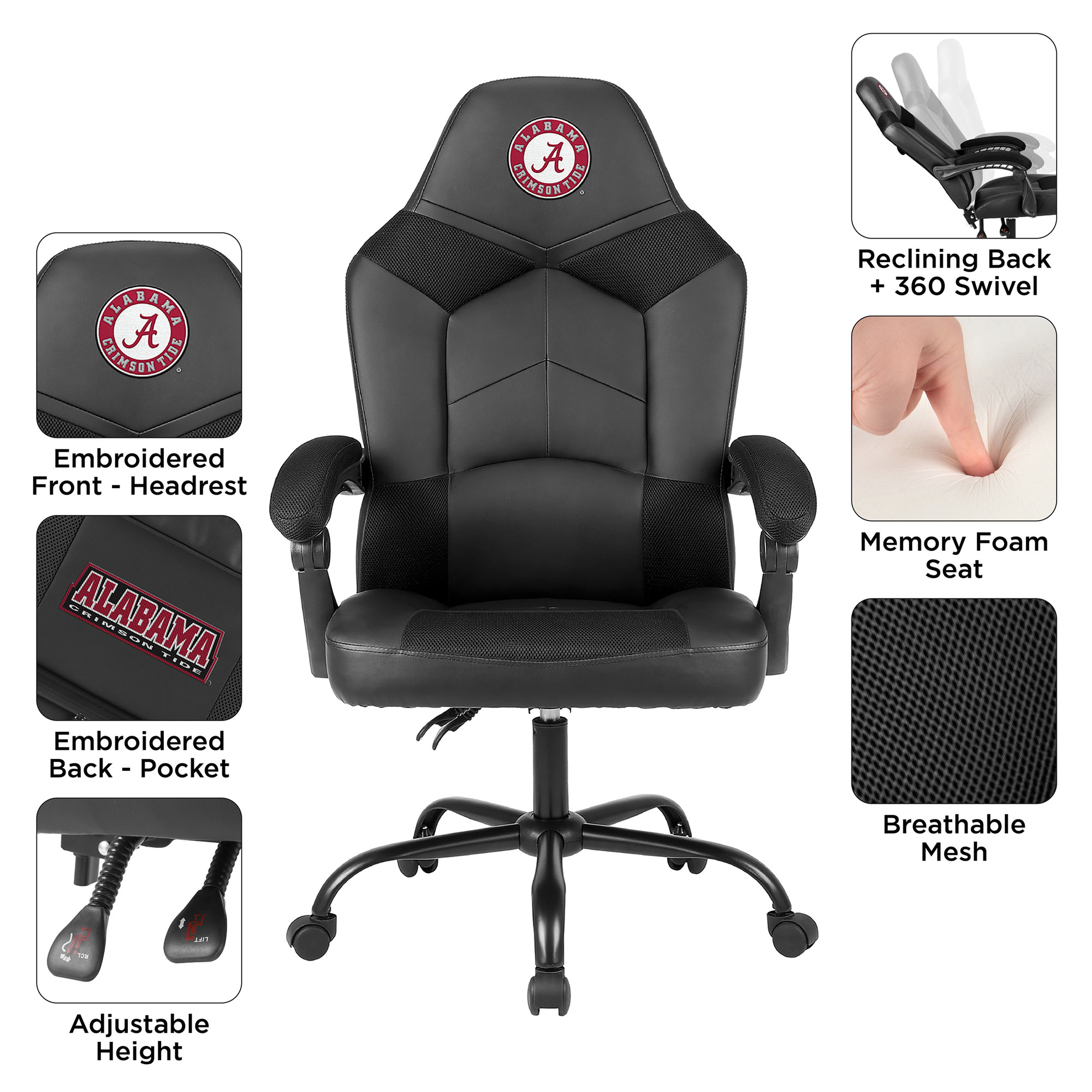 Imperial Black Alabama Crimson Tide Oversized Office Chair - Image 4