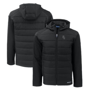 Men's Cutter & Buck Black Chicago White Sox Big & Tall Evoke Hybrid Eco Softshell Recycled Full-Zip Hoodie