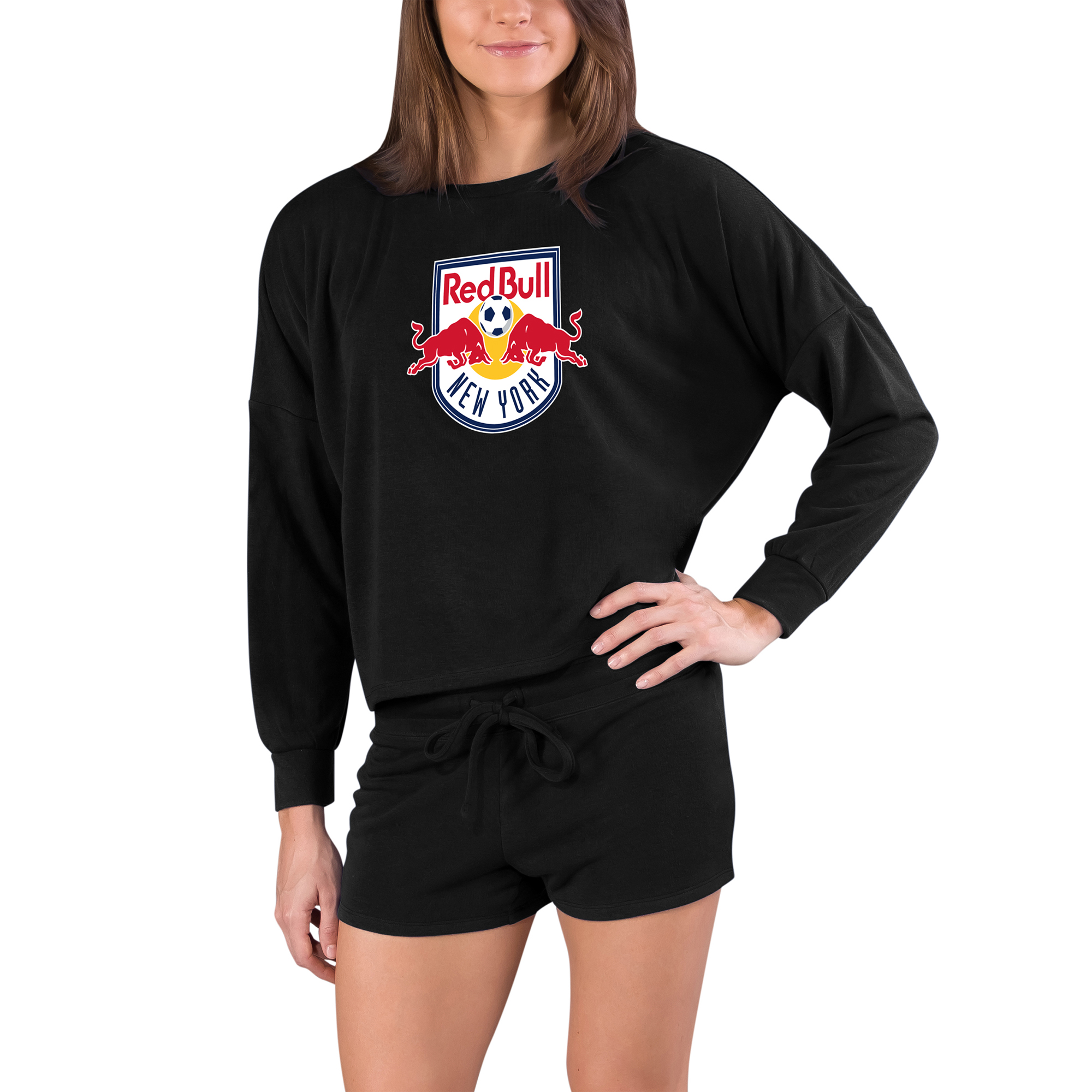 Women's Concepts Sport Black New York Red Bulls Gather Long Sleeve Top & Shorts Set