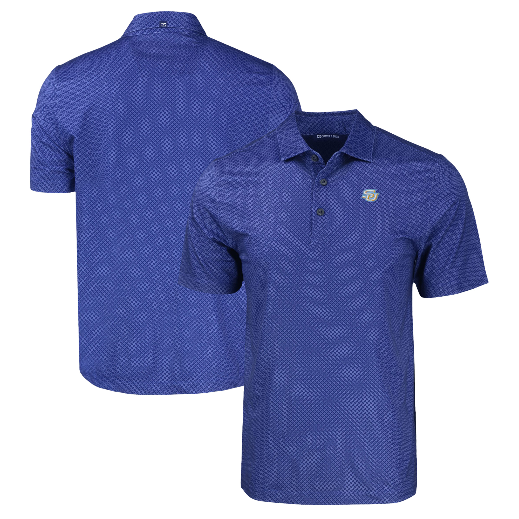 Men's Cutter & Buck Blue Southern University Jaguars Pike Eco Tonal Geo Print Stretch Recycled Polo