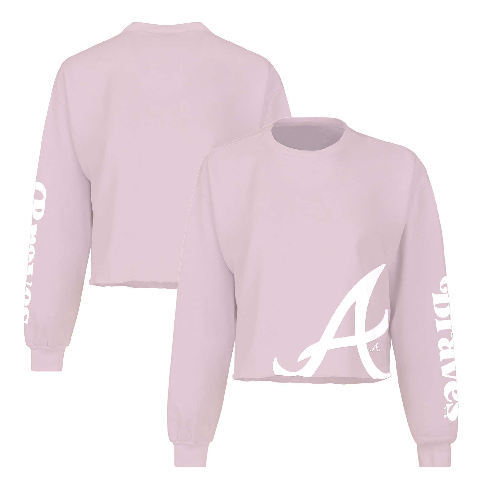 Women's Fanatics Pink Atlanta Braves Cropped Slouchy Long Sleeve T-Shirt - Image 2