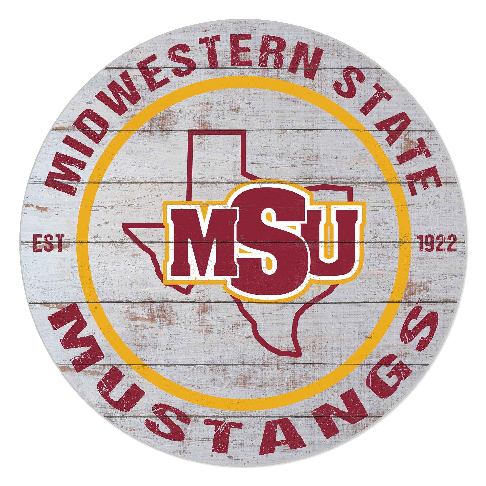 Midwestern State Mustangs 20" Indoor/Outdoor Weathered Circle Sign - Image 4