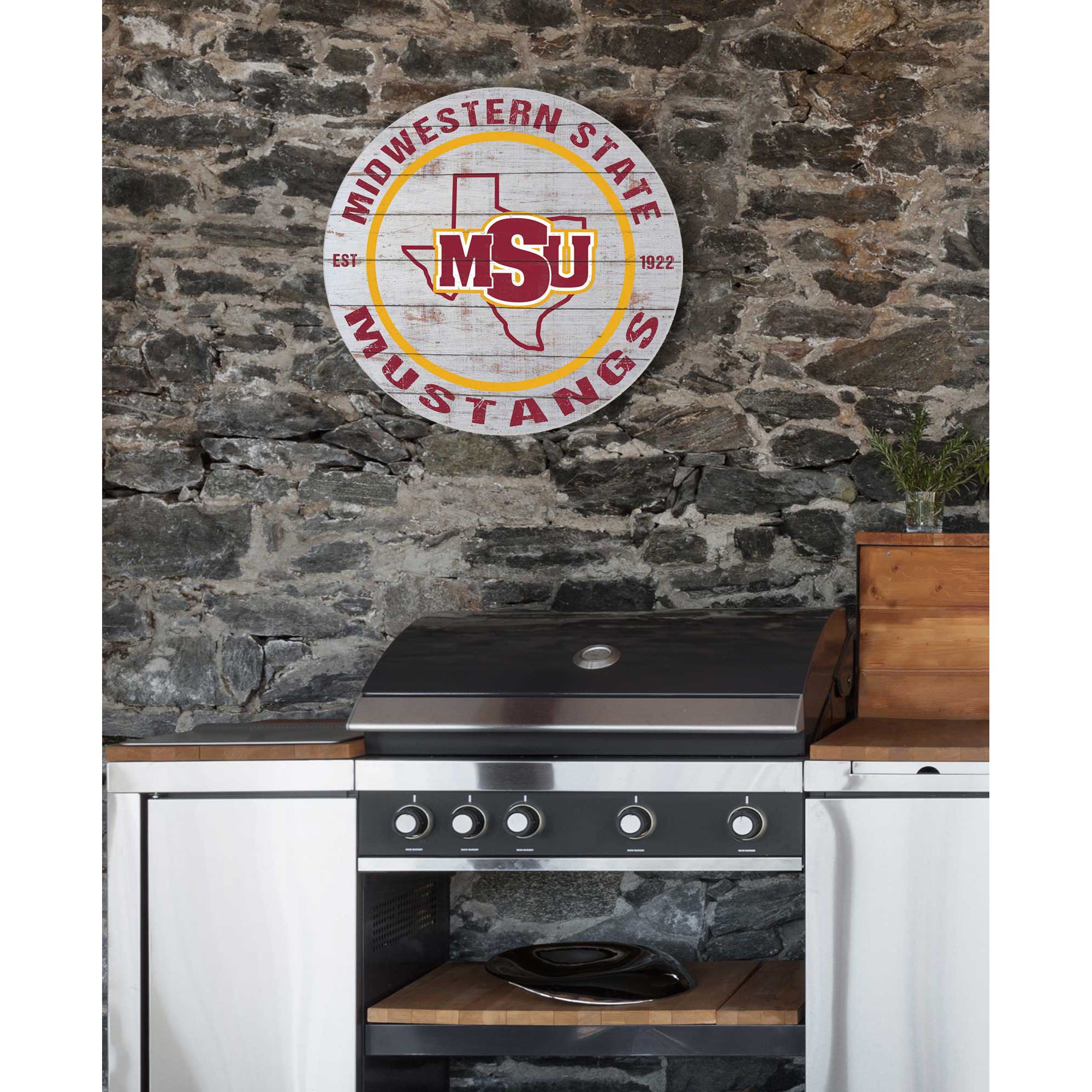 Midwestern State Mustangs 20" Indoor/Outdoor Weathered Circle Sign - Image 3