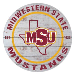 Midwestern State Mustangs 20" Indoor/Outdoor Weathered Circle Sign