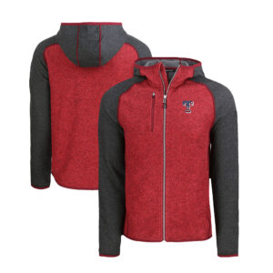 Men's Cutter & Buck  Heather Red/Heather Charcoal Texas Rangers Stars & Stripes Mainsail Sweater-Knit Full-Zip Hoodie