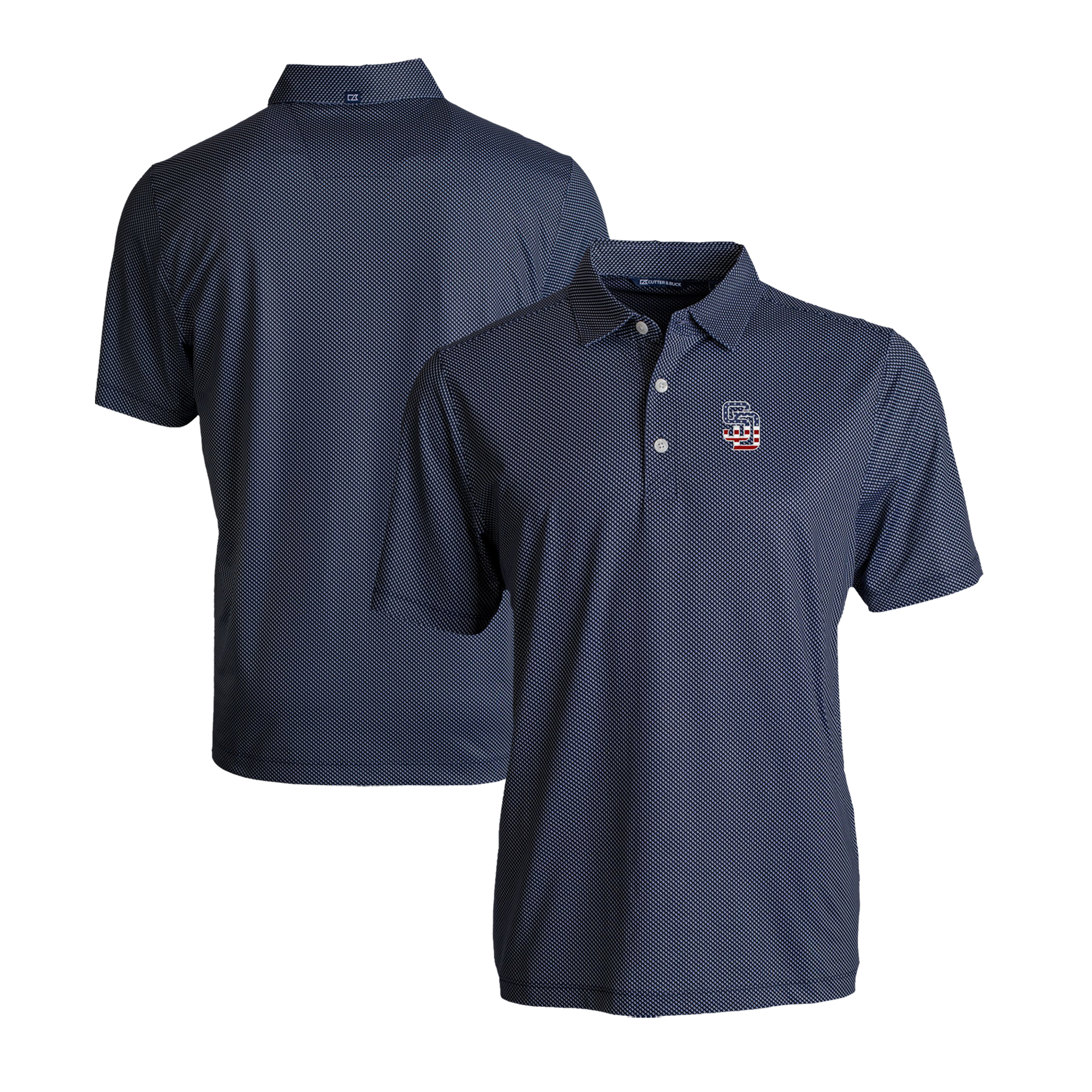 Men's Cutter & Buck Navy/White San Diego Padres Stars & Stripes Pike Eco Symmetry Print Stretch Recycled Polo